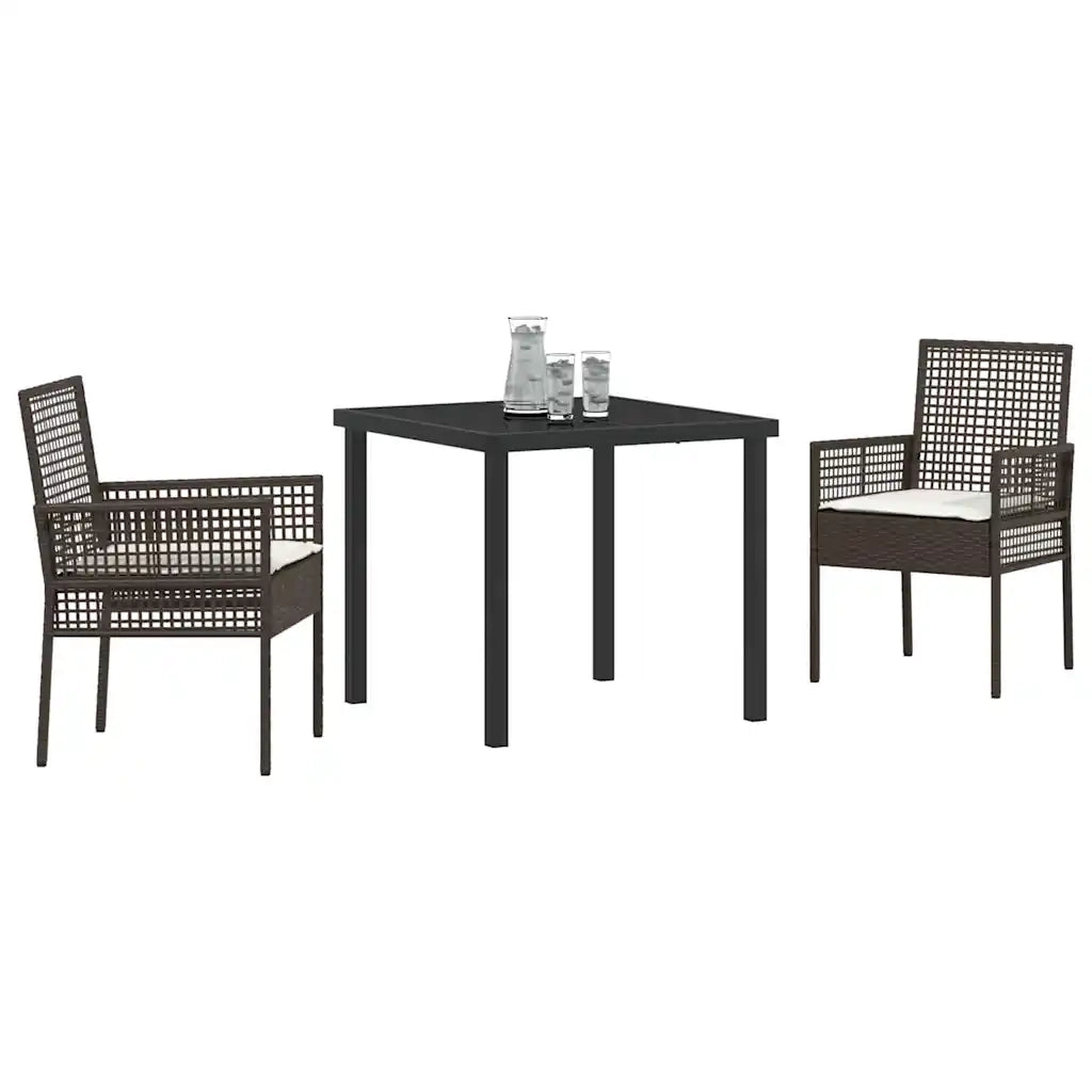 Set da Pranzo per Giardino con cuscino 3 pcs Marrone polyrattan