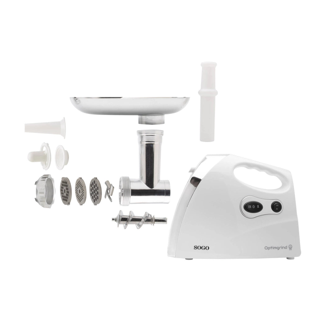 Tritacarne elettrico 1200W con funzione inversa, 3 dischi intercambiabili 7-5-3mm, base antiscivolo cucina - SOGO