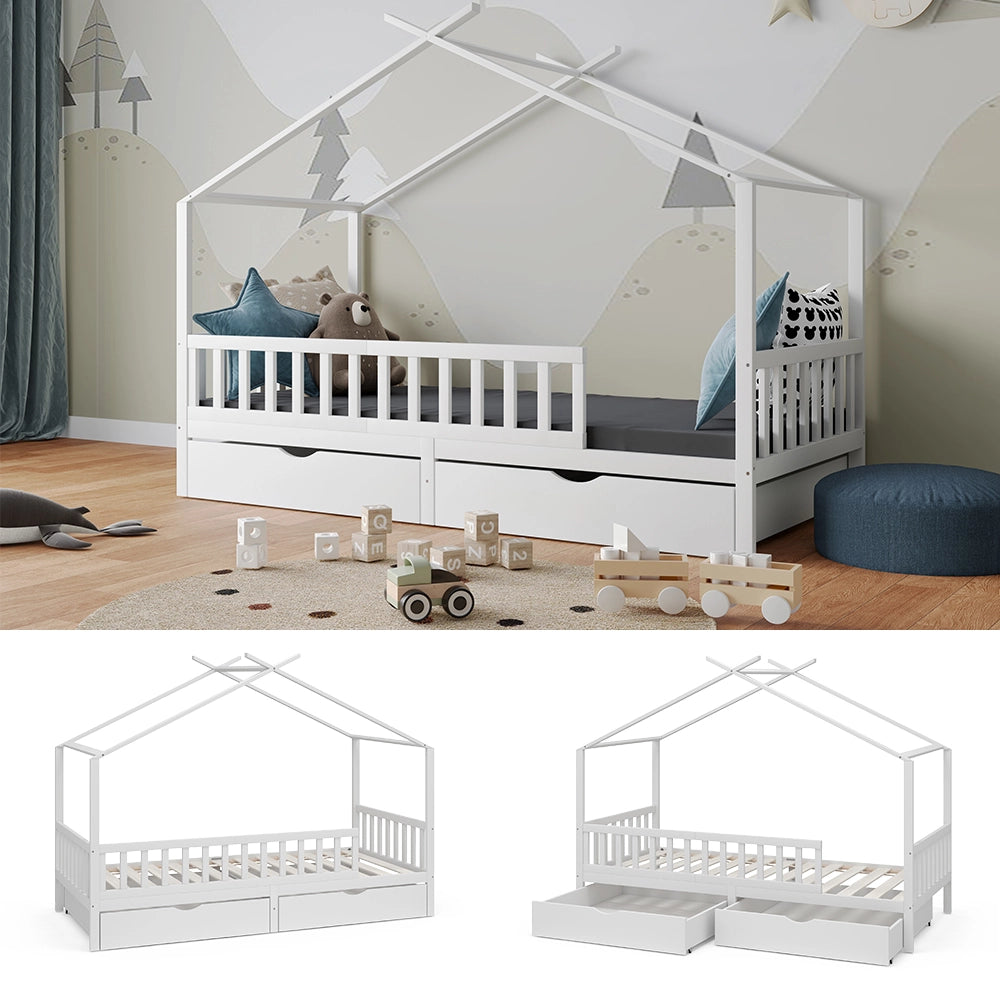 Vitalispa Letto montessori bambini Bianco 90x200 cm con 2 cassetti