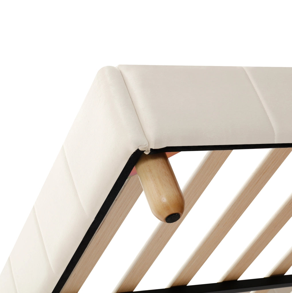 Letto per bambini 140x190 cm in velluto beige con testiera ergonomica e tasche laterali