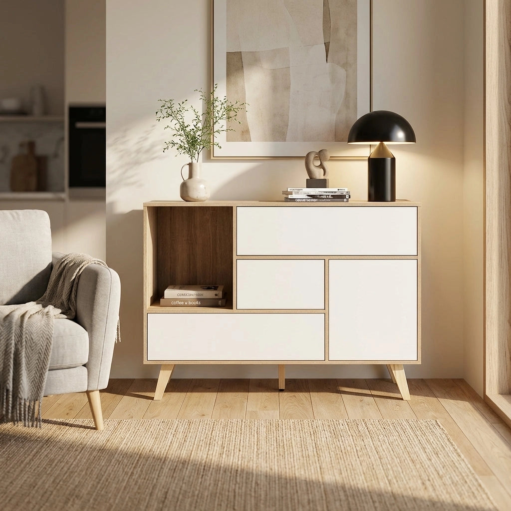 Madia con tre cassetti e un anta in Legno Composito cm 119x39 5x85 6 - GRADY