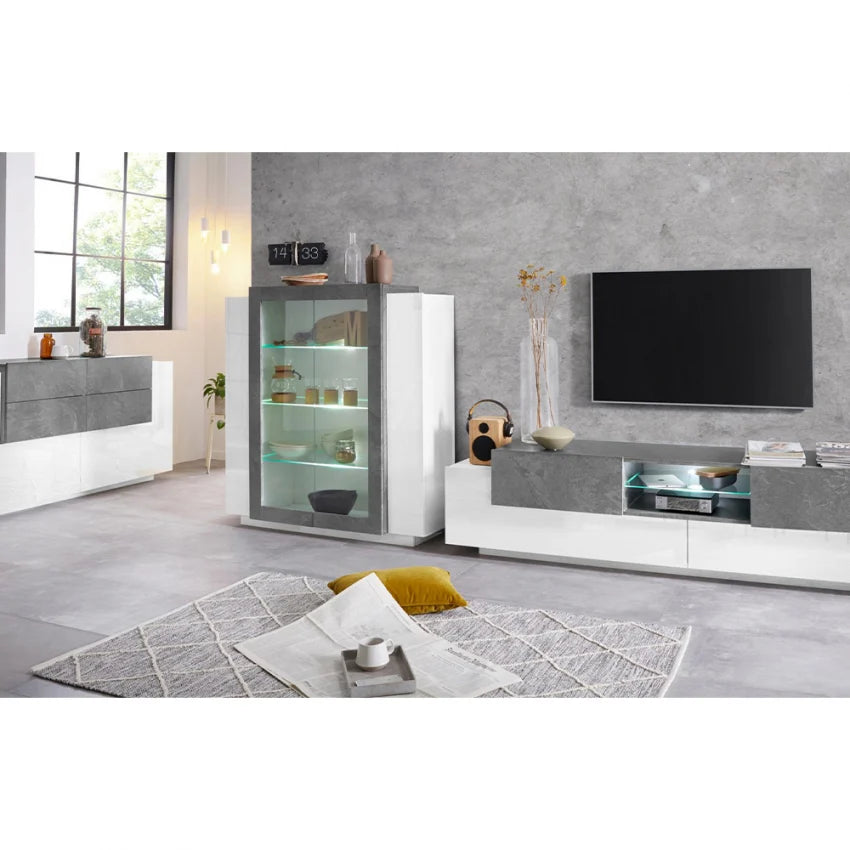 Credenza Moderna New Coro con 2 Ante Battenti e 4 Cassetti Bianco Ardesia