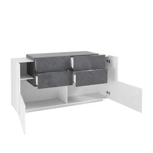 Credenza Moderna New Coro con 2 Ante Battenti e 4 Cassetti Bianco Ardesia