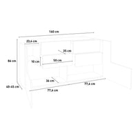 Credenza Moderna New Coro con 2 Ante Battenti e 4 Cassetti Bianco Ardesia