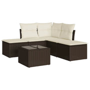 Set Divano da Giardino 6 pz | Set Salotto da Giardino con Cuscini Marrone in Polyrattan