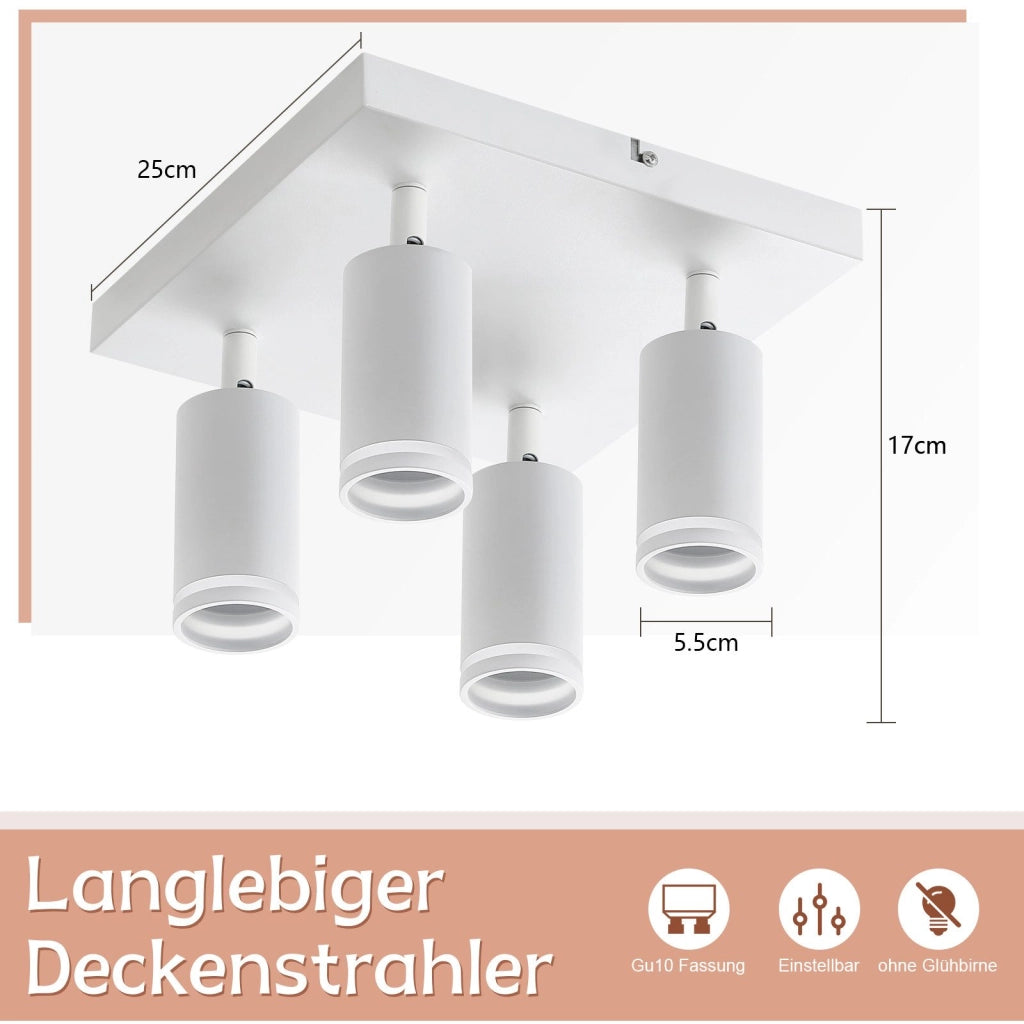 ZMH Faretto da soffitto bianco 4 lampadine faretto moderno GU10 orientabile per interni in metallo