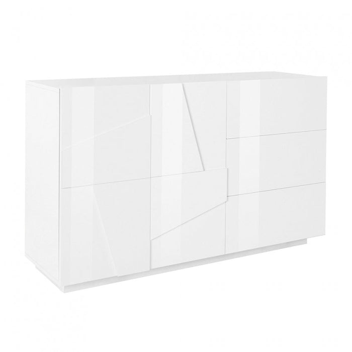 Credenza Moderna a 2 Ante Battenti e 3 Cassetti in Bianco Lucido PING
