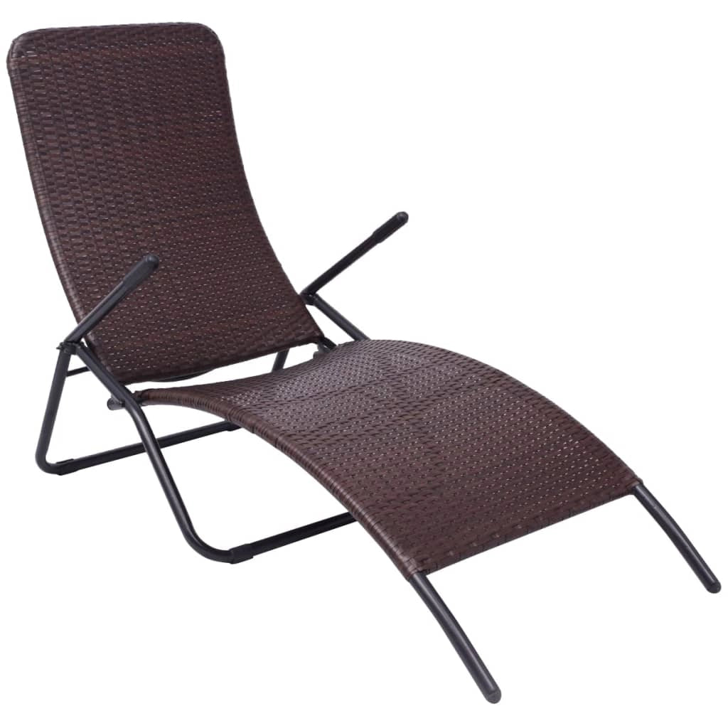Lettino prendisole sedia a sdraio lettino prendisole letto da giardino mobili da giardino mobili da esterno 61 x 147 x 95 cm pieghevole rattan sintetico marrone 02_0012883