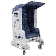 PoltroncinaTuk tuk in metallo bianco e rivestimento blu 90x90x160h