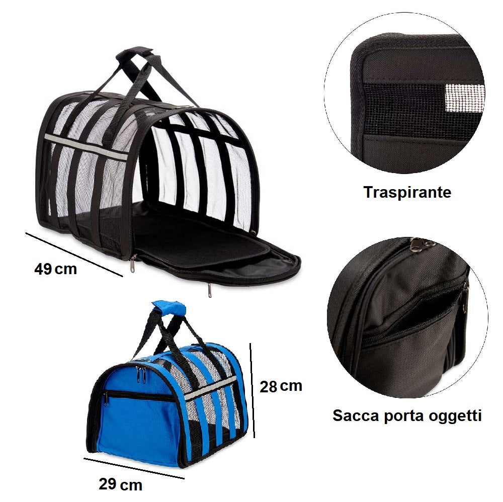 Trasportino Animali Idrorepellente Traspirante Maniglia Tracolla 29x49 H28 cm Nero