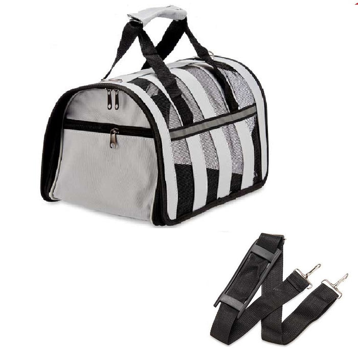 Trasportino Animali Idrorepellente Traspirante Maniglia Tracolla 29x49 H28 cm Grigio