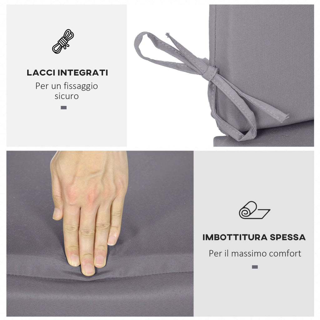 Set 2 Pezzi Cuscini per Dondolo da Giardino 3 Posti con Lacci Grigio Confortevoli e Resistenti 130x45x5 cm