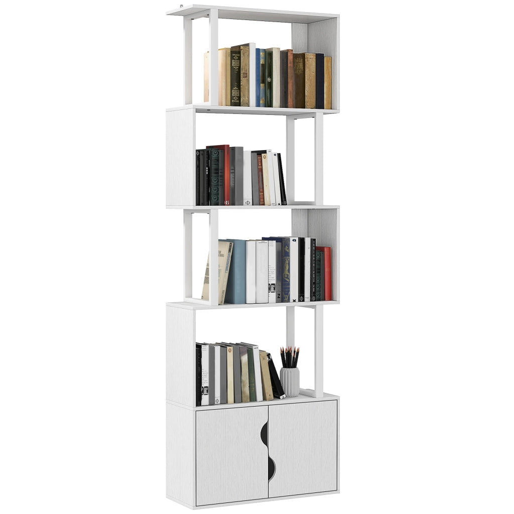 Libreria 5 livelli con ante e scaffali ¨C zephmum ¨C bianco 60x23.8x179.2 cm