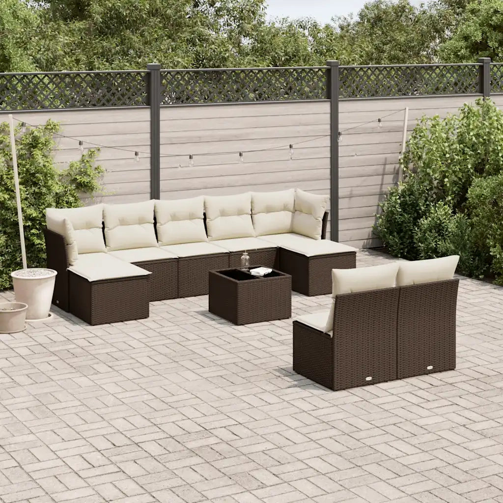 Set Divani da Giardino 10pz con Cuscini in Polyrattan Marrone 3218283