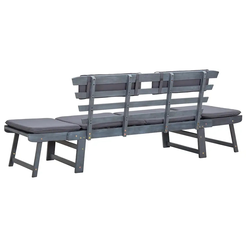 Panca da Giardino Cuscini 2-in-1-Sgabello-Panca da esterno 190cm Massello d'Acacia Grigio