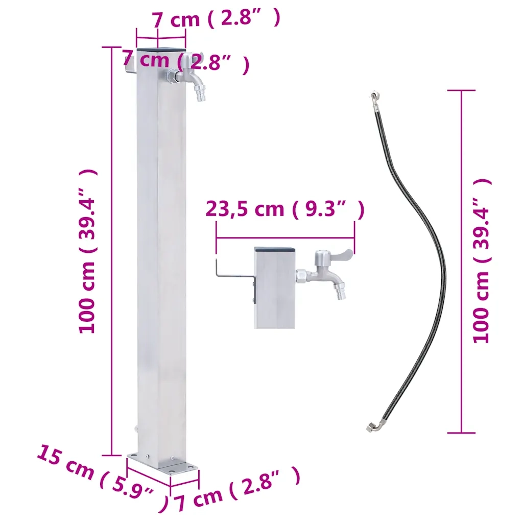 Colonna d'Acqua da Giardino 100 cm Acciaio Inox Quadrato 364499