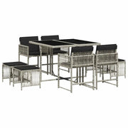 Set Pranzo da Giardino 9pz | Set Salotto da Giardino con Cuscini Grigio Chiaro Polyrattan