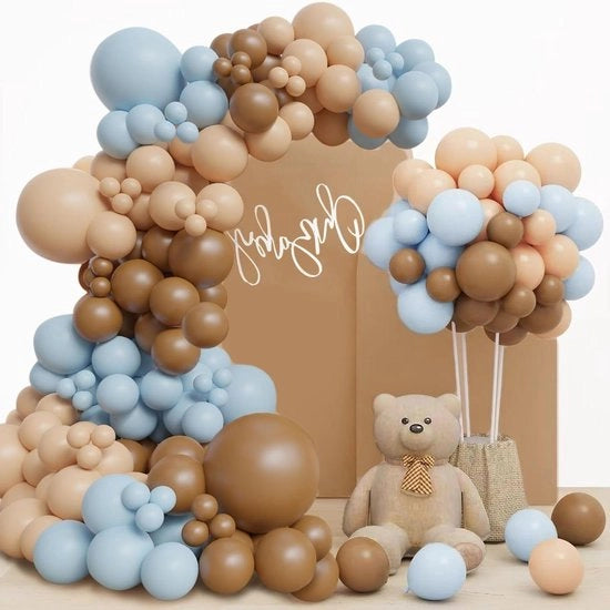 Set di Bamboline Decorativo per Festa di Compleanno e Baby Shower - Blu Marrone - 147 Pezzi - Boho e Pastello - Festa Tema Neutrale - Decorazione per Festa dei Bambini