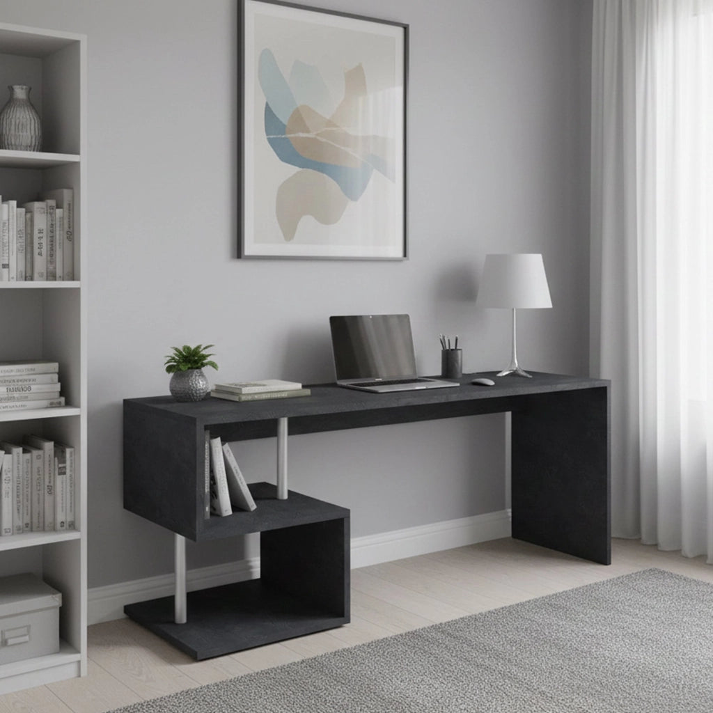 Poseidone, Scrivania 2 Ripiani Made in Italy, 180x60x78h cm Grigio Ardesia