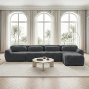 Divano ad Angolo Modulare 4 Posti con Chaise Longue, Senza Montaggio, Seduta Ampia, in Peluche Grigio