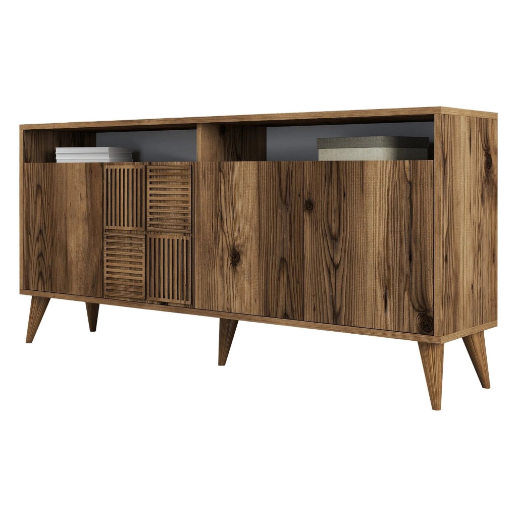Madia Thuile, Credenza 2 Ripiani, 160x35x78h cm Marrone Noce