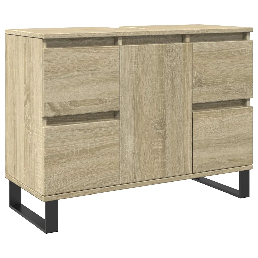 Mobiletto da bagno con pratico contenitore 80 x 33 x 60 cm stile industriale legno di rovere Sonoma prefinito 02_0049725