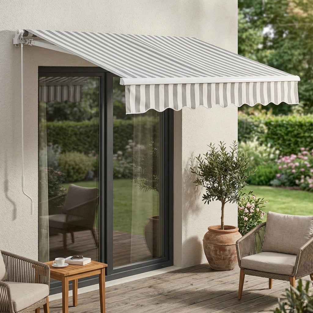Tenda da Sole a Muro Bitonto con Bracci Estensibili e Manovella 250 x 200 cm (LxP) Grigio/Bianco [en.casa]