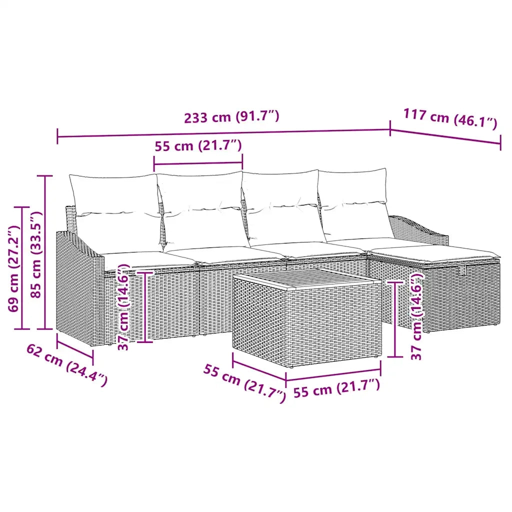 Set Divano da Giardino con cuscino 6 pcs Nero polyrattan 3359562