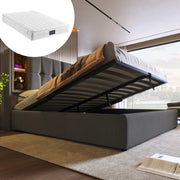LETTO Imbottito 140x200 cm Cotone Grigio con ricarica wireless USB e Type-C