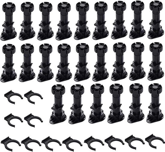 24 pezzi di supporti per mobili - supporti per sedie - supporti per mobili regolabili in plastica - fissaggio clip - cucina bagno armadio sedile - 120 mm 150 mm
