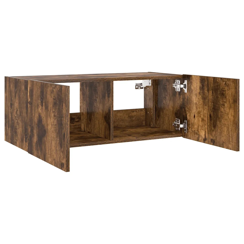 Mobile TV a Parete | Armadietto TV | Mobile Porta TV con Luci LED Rovere Fumo 80x35x31 cm