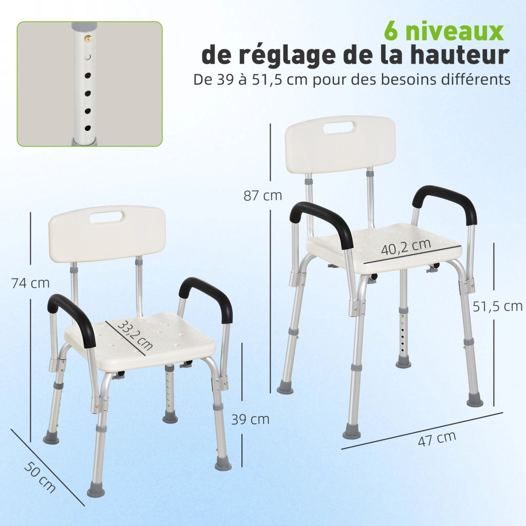 Sedia da doccia ergonomica regolabile ¨C zephmum ¨C bianco, HDPE, alluminio