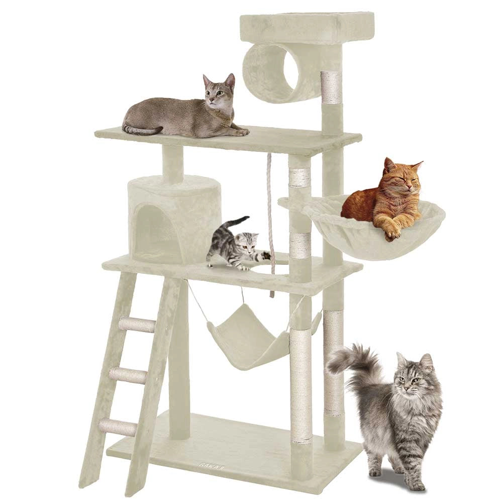 Albero Tiragraffi Gatti Giochi Cuccia Amaca Graffiatoio 74.5x40 H142cm Beige