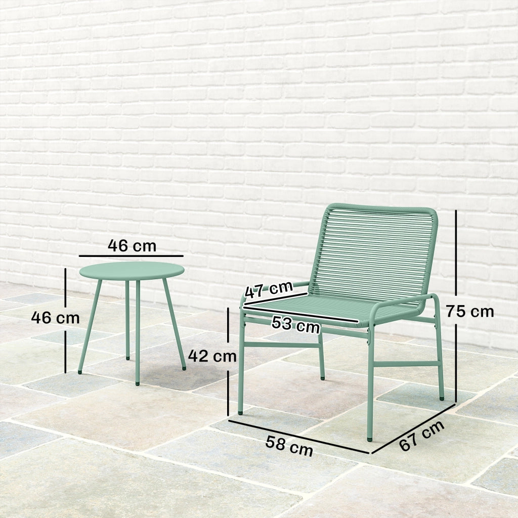 Set Bistr¨° Rattan 3 Pezzi: 2 Sedie, Tavolo Rotondo Giardino, Verde.