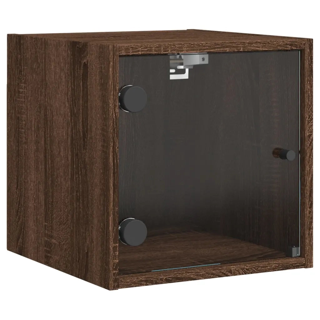 Comodini con Ante in Vetro 2pz-Set di 2 Tavolino da notte Rovere Marrone 35x37x35 cm