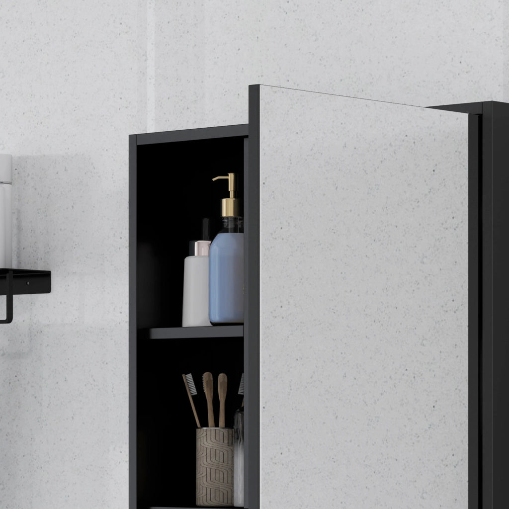Armadietto Bagno con Specchio e Ripiani Regolabili - Minimal - Nero 60x15x76 cm