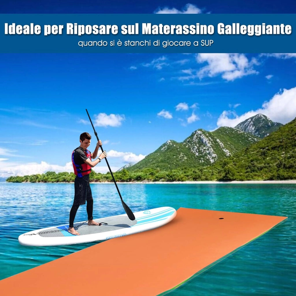 Tappetino Galleggiante Acquatico, 355X183cm, Materassino Galleggiante Resistente agli Strappi con Dispositivo di Ormeggio e Cinghie di Aggancio, per Mare Lago Piscina e Spiaggia