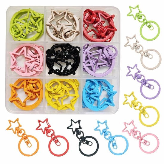 Organizzatore per chiavi a forma di stella - 18 pezzi - con anello di chiusura a forma di pistola - rotativo - organizzatore per chiavi - scatola per organizzare zaini e borse