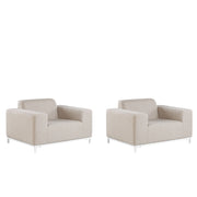 Set di 2 poltrone da giardino tessuto beige gambe alluminio bianco tappezzeria interni ed esterni mobili resistenti agli agenti atmosferici
