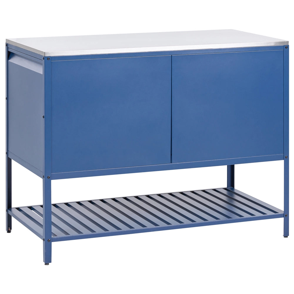 Armadietto da giardino in acciaio inox di colore blu con 3 ante giardino cucina esterno
