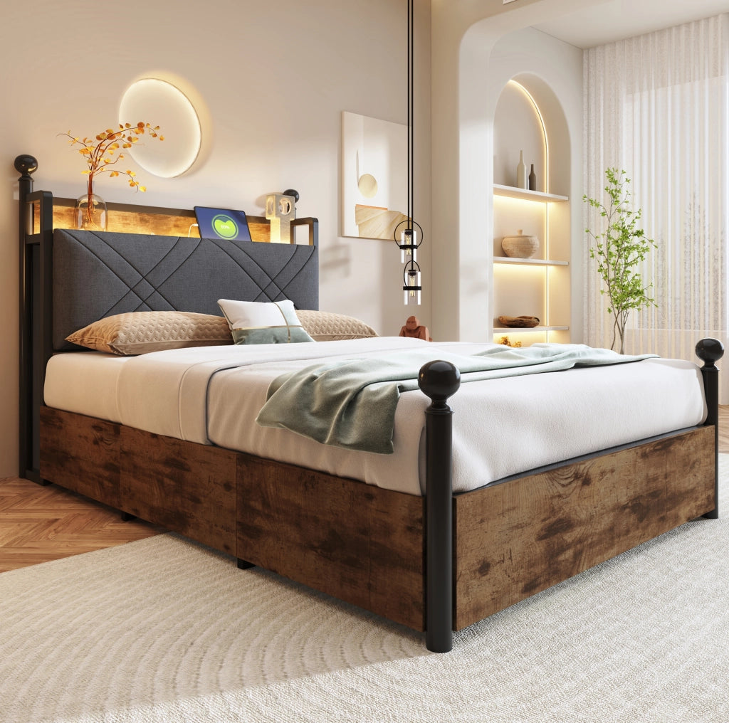 Letto singolo multifunzione 90x190 cm con baldacchino removibile; LED; USB e struttura nera in metallo