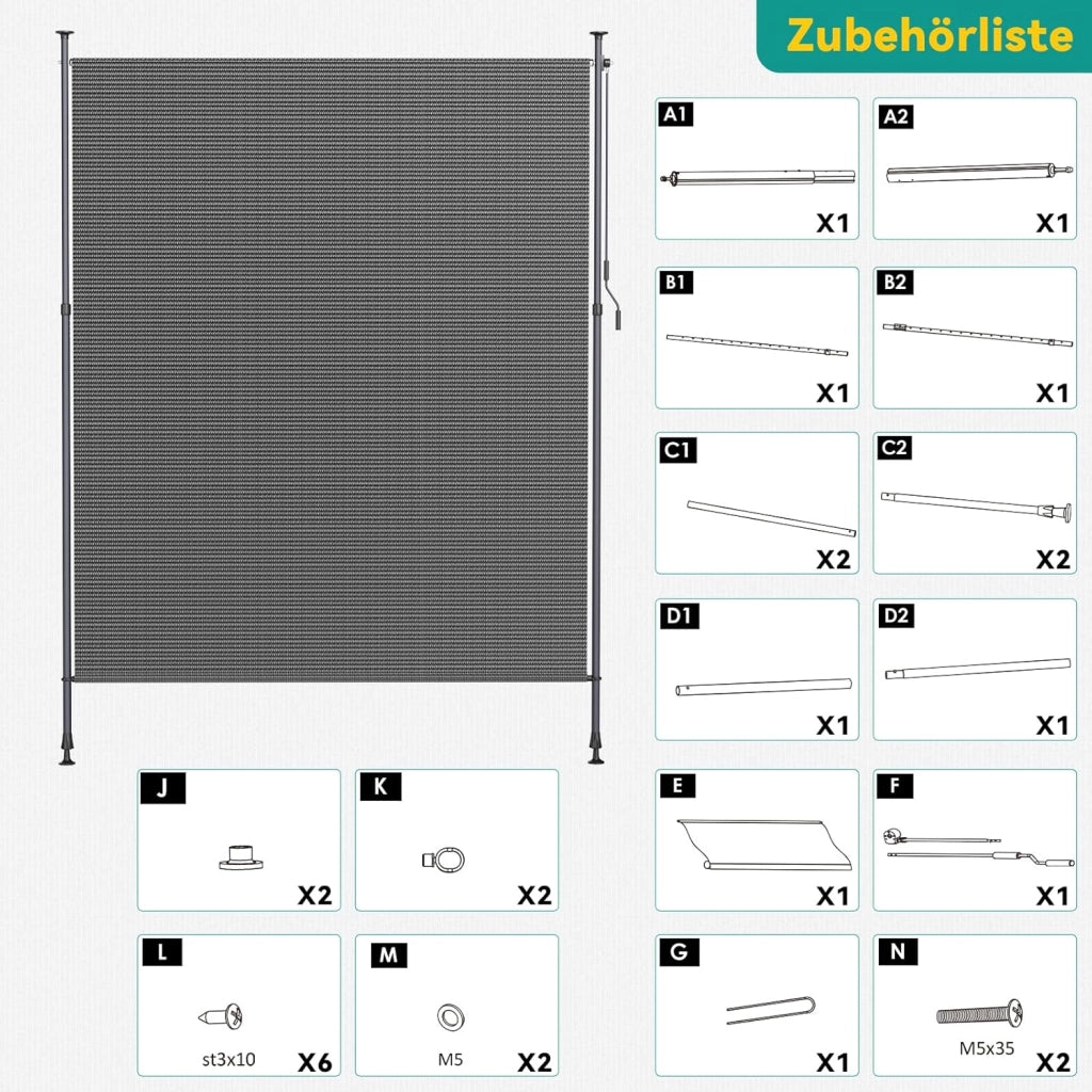 Tenda Verticale HDPE 200×310 cm Grigio, Tenda a Pinza Estensibile, Senza Forare, Privacy, Protezione Solare UV, Antivento, Resistente Alle Intemperie - per Balcone, Giardino, Terrazza