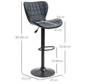 Set di 2 sgabelli da bar 57x58x87-107 cm girevoli e regolabili in altezza in pelle nera