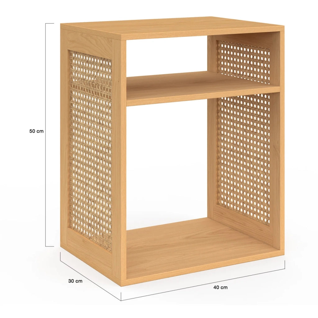 IDMarket - Set di 2 comodini NORA con contenitore a giorno in legno e canna da zucchero
