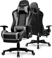 Sedia da gioco con poggiapiedi, altoparlante Bluetooth, sedia da gioco, ergonomica, sedia da ufficio, sedia da scrivania con barrières Réglables, 200 kg, grigio
