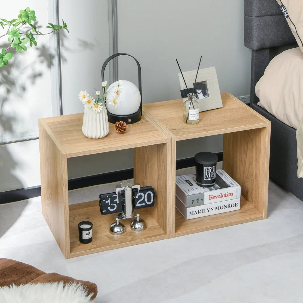 Set di 2 organizzatori a cubo da pavimento, 2 cubi modulari fai da te per il soggiorno lo studio Legno naturale-Tavolini