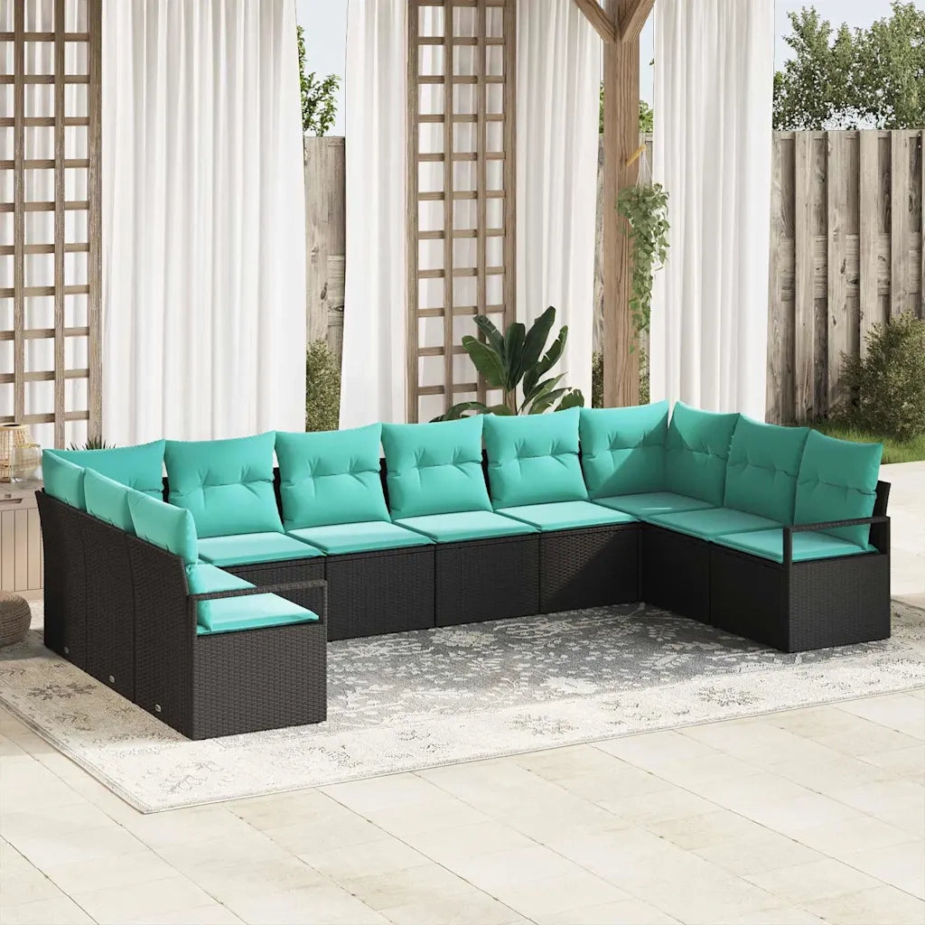 Set di divani con cuscino 10 pcs Nero polyrattan