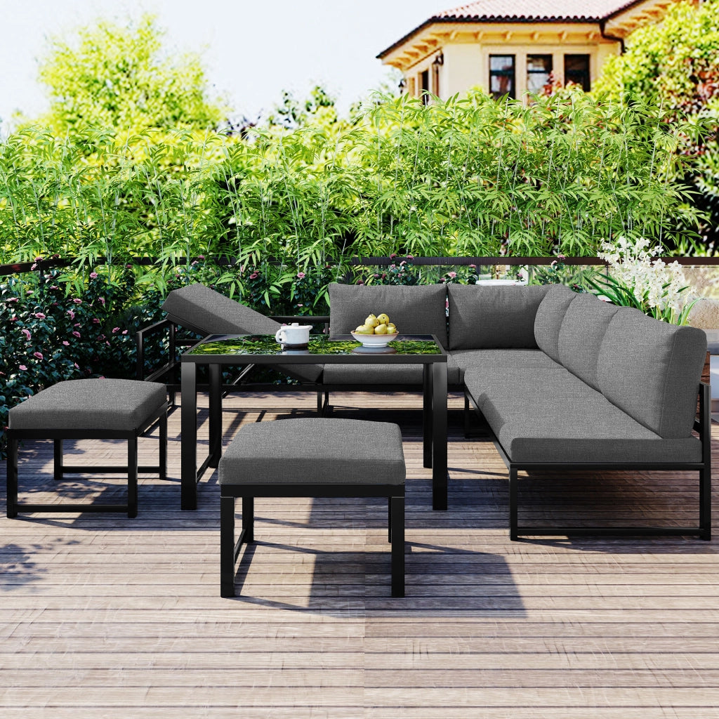 Set Lounge da Giardino Reclinabile ¨C MINIMAL ¨C Alluminio, Cuscini, Grigio