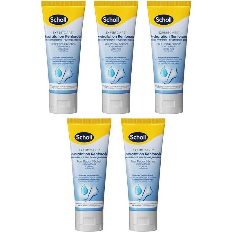 SCHOLL 5 PZ CREMA HYDRATION BOOST CREMA PIEDI ARRICCHITA PER IDRATARE LA PELLE SECCA PIEDI PIÙ MORBIDI E LISCI 5 CREME DA 75 ML