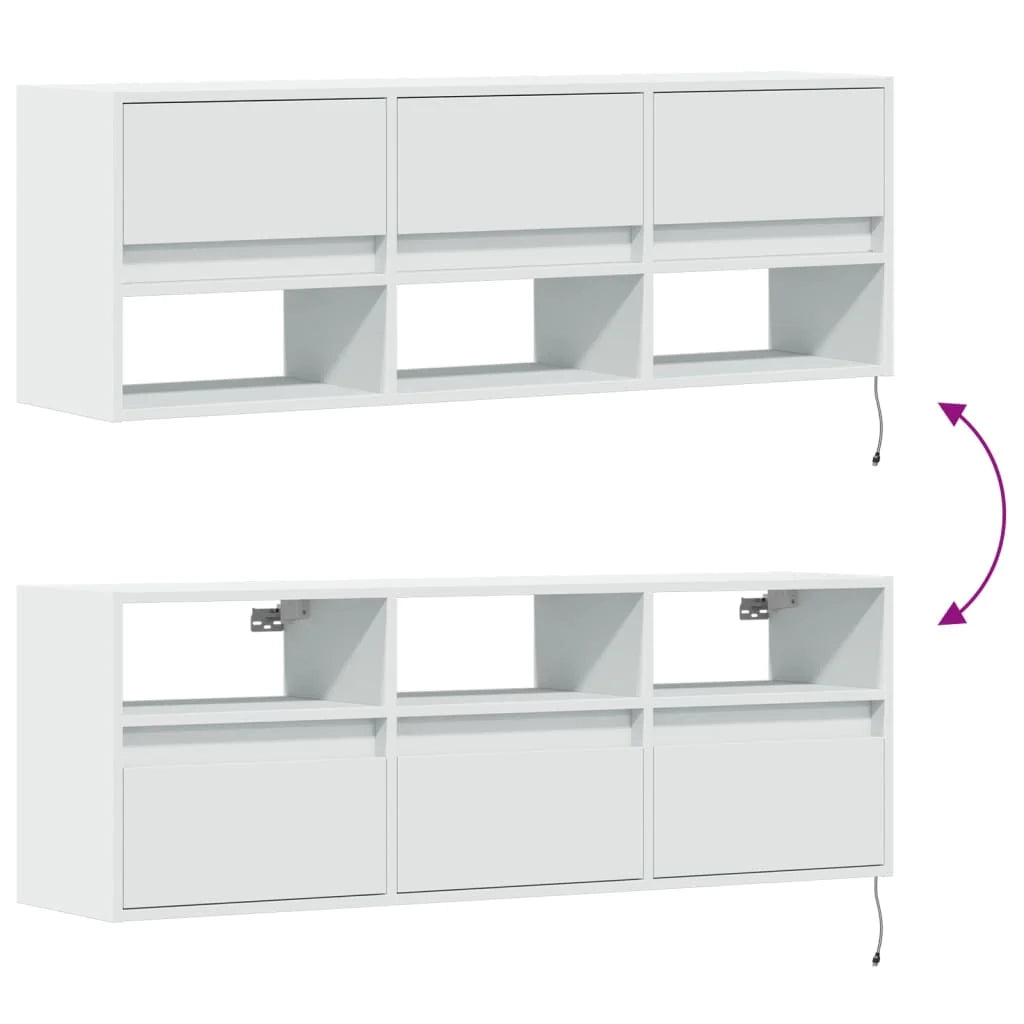 Mobile TV multimediale scaffale TV credenza mobile TV sala da pranzo soggiorno camera da letto mobile da parete con luci LED 130 x 31 x 45 cm bianco 02_0027856